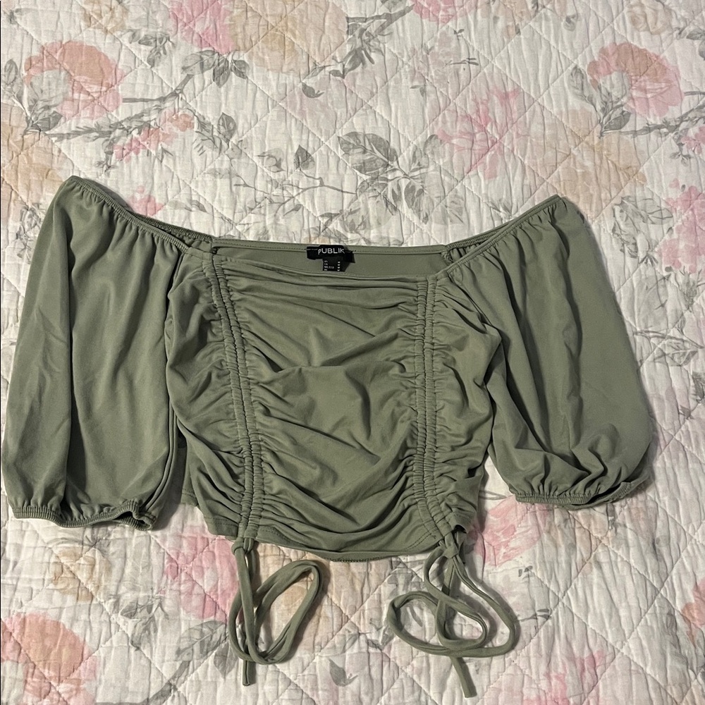 Olive Off-Shoulder Ruched Blouse